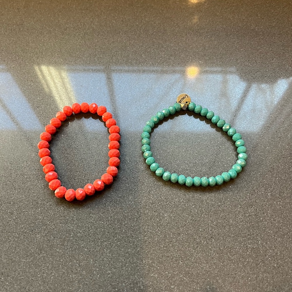 Coral and Turquoise Beaded Bracelets - Picture 2 of 2